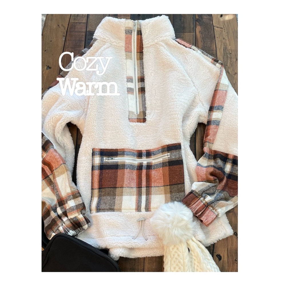 ON SALE! Ivory & Plaid Faux Fur Jacket - Picture 6 of 12